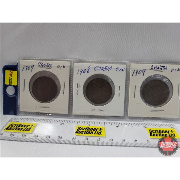 Canada Large Cent - Strip of 3: 1907; 1908; 1909