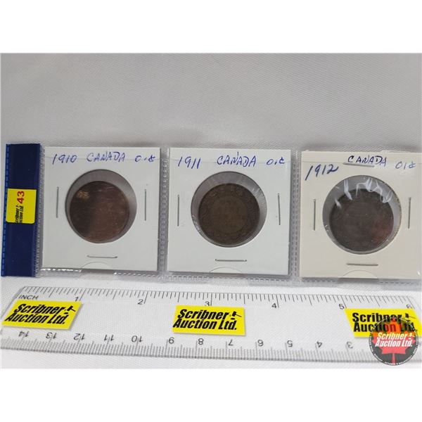 Canada Large Cent - Strip of 3: 1910; 1911; 1912