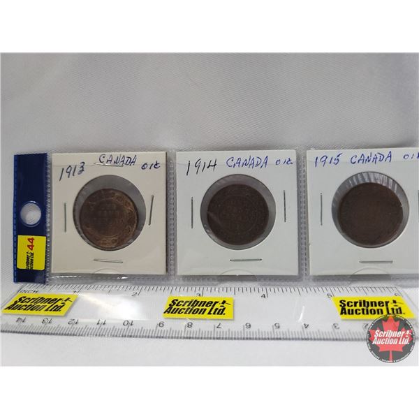 Canada Large Cent - Strip of 3: 1913; 1914; 1915