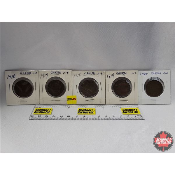 Canada Large Cent - Strip of 5: 1916; 1917; 1918; 1919; 1920