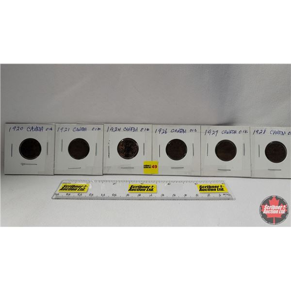 Canada One Cent - Strip of 6: 1920; 1921; 1924; 1926; 1927; 1928