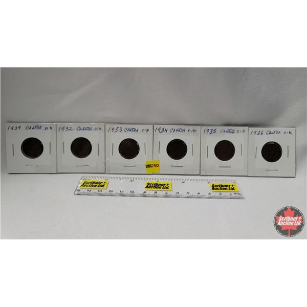 Canada One Cent - Strip of 6: 1929; 1932; 1933; 1934; 1935; 1936