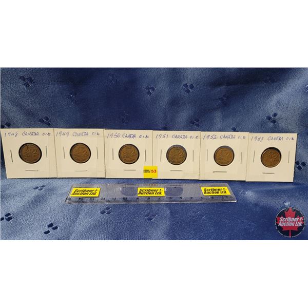 Canada One Cent - Strip of 6: 1948; 1949; 1950; 1951; 1952; 1953