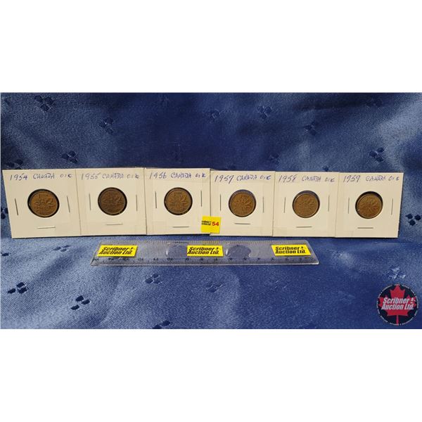 Canada One Cent - Strip of 6: 1954; 1955; 1956; 1957; 1958; 1959