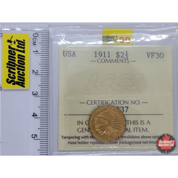 USA 2-1/2 Dollars 1911 (ICCS Cert : VF30) (Gold .900)