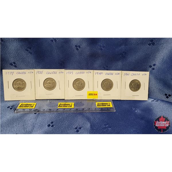 Canada Five Cent - Strip of 5: 1937; 1938; 1939; 1940; 1941