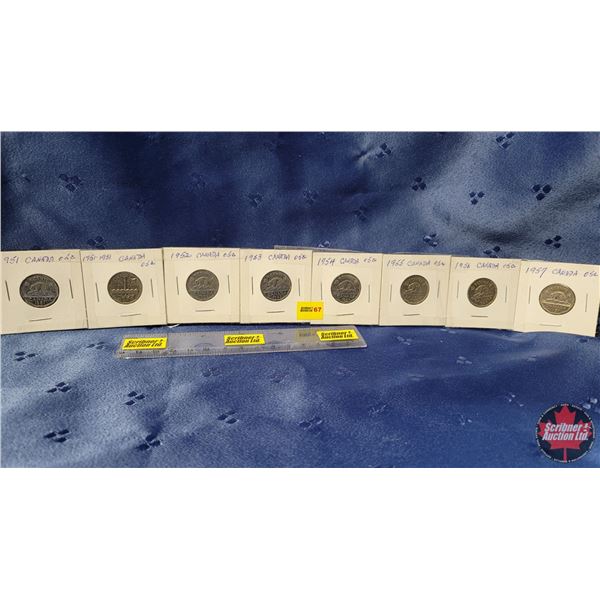 Canada Five Cent - Strip of 7: 1951; 1751-1951; 1952; 1953; 1954; 1955; 1956; 1957