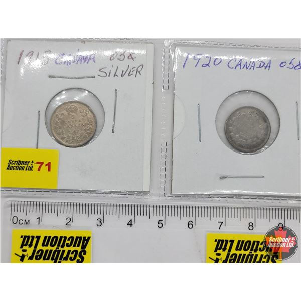 Canada Five Cent - Strip of 2: 1913; 1920