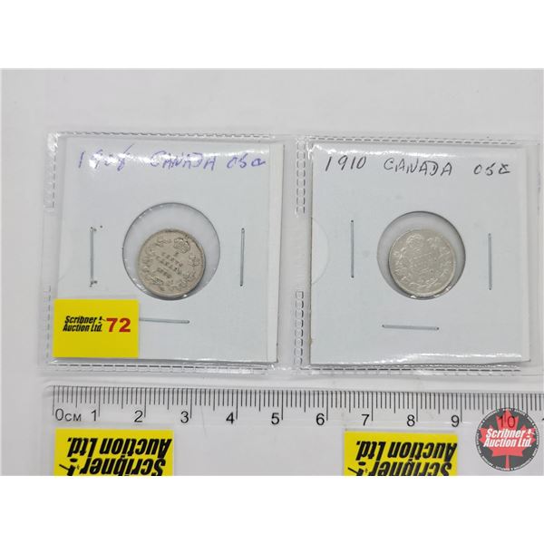 Canada Five Cent - Strip of 2: 1908; 1910