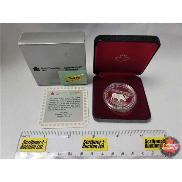 RCM Canada 1885-1985 Silver Dollar 100th Anniversary of the National Parks of Canada in Black Case