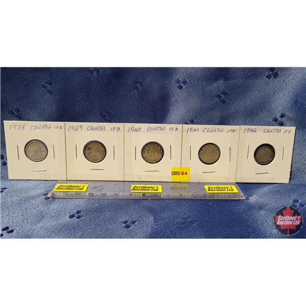 Canada Ten Cent - Strip of 5: 1938; 1939; 1940; 1941; 1942