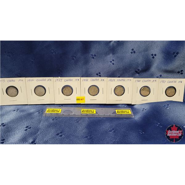 Canada Ten Cent - Strip of 7: 1953; 1956; 1957; 1958; 1959; 1960; 1961