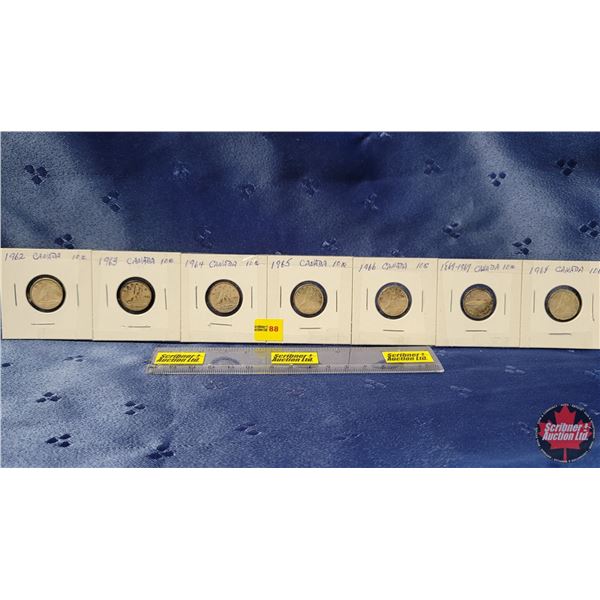 Canada Ten Cent - Strip of 7: 1962; 1963; 1964; 1965; 1966; 1867-1967; 1968