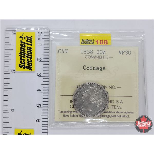 Canada Twenty Cent 1858 (ICCS Cert : VF30)