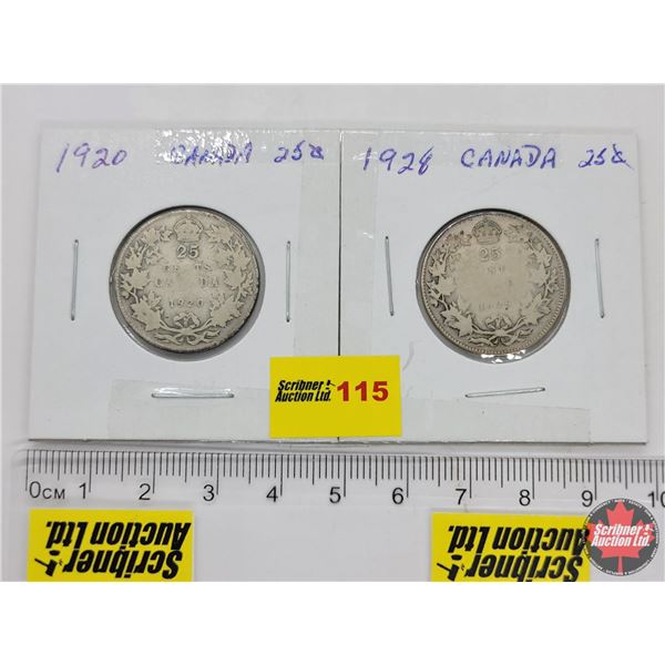 Canada Twenty Five Cent - Strip of 2: 1920; 1928