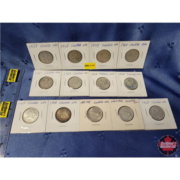 Canada Twenty Five Cent (13): 1957; 1958; 1959; 1960; 1961; 1962; 1963; 1964; 1965; 1966; 1867-1967;