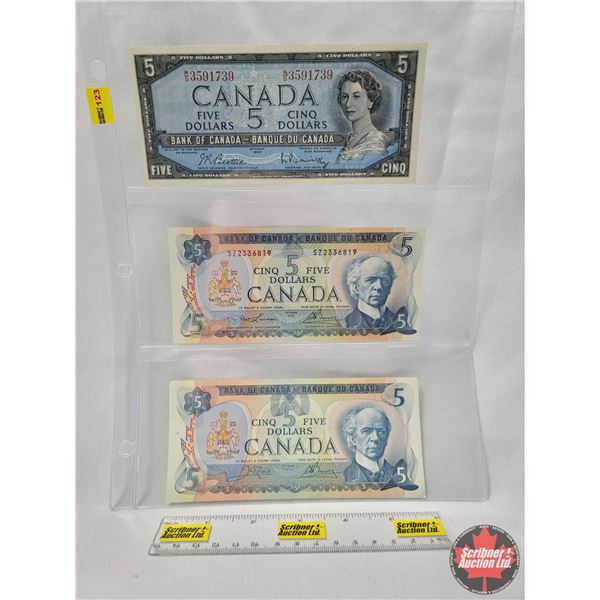 Canada $5 Bills (3): 1954; 1972; 1979 (See Pics for Serial Numbers & Signatures)