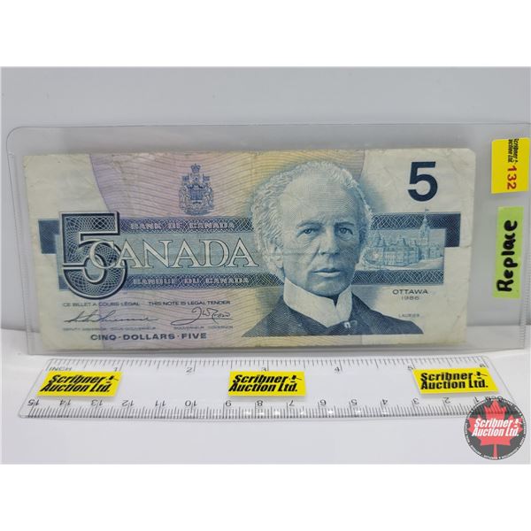 Canada $5 Bill 1986 Replacement (FNX0880892) (See Pics for Serial Numbers & Signatures)
