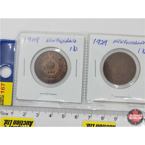Newfoundland One Cent - Strip of 2: 1909; 1929