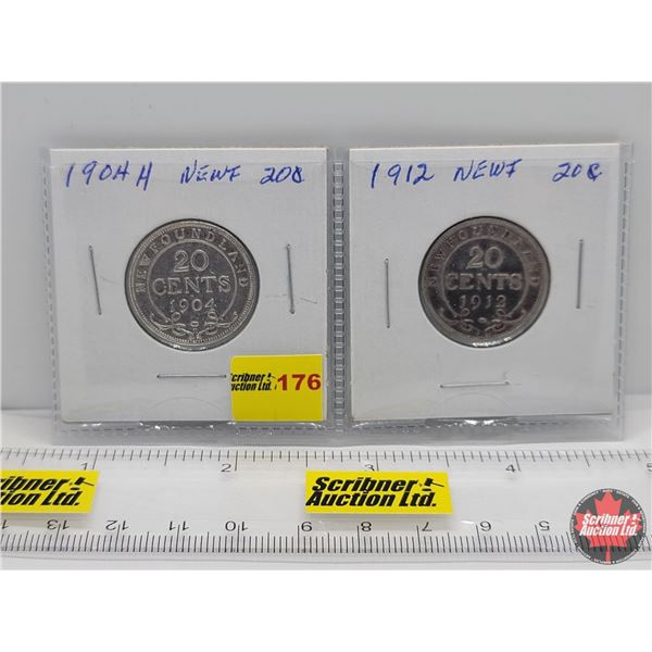 Newfoundland Twenty Cent - Strip of 2: 1904H; 1912