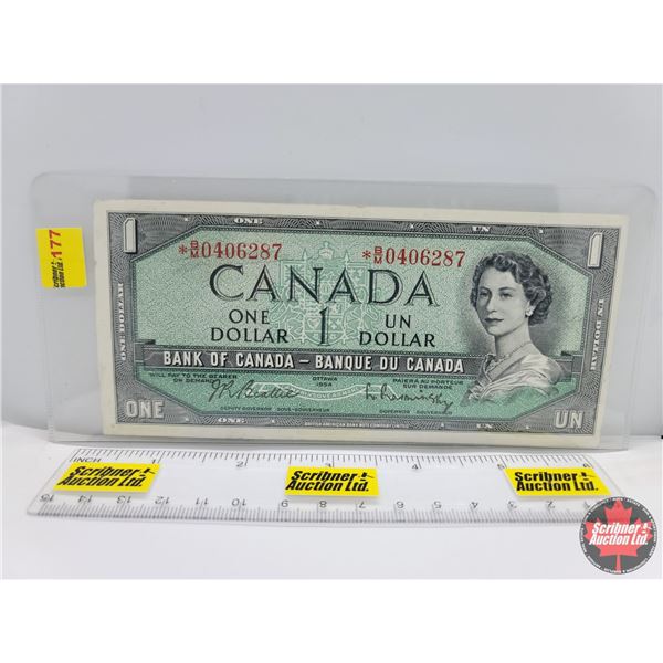 Canada $1 Bill 1954* Replacement (*BM0406287) Beattie/Rasminsky (See Pics for Serial Numbers & Signa