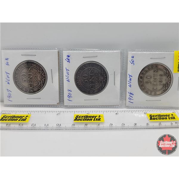 Newfoundland Fifty Cent - Strip of 3: 1907; 1908; 1918