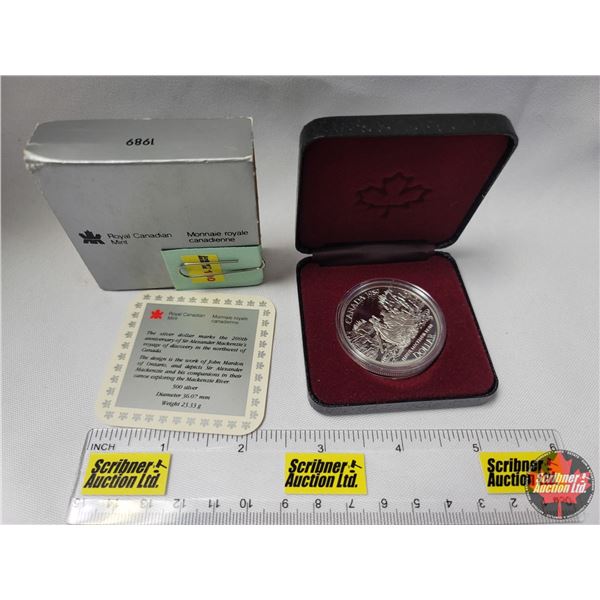 RCM Canada Silver Dollar 1989 Fleuve Mackenzie River in Black Case