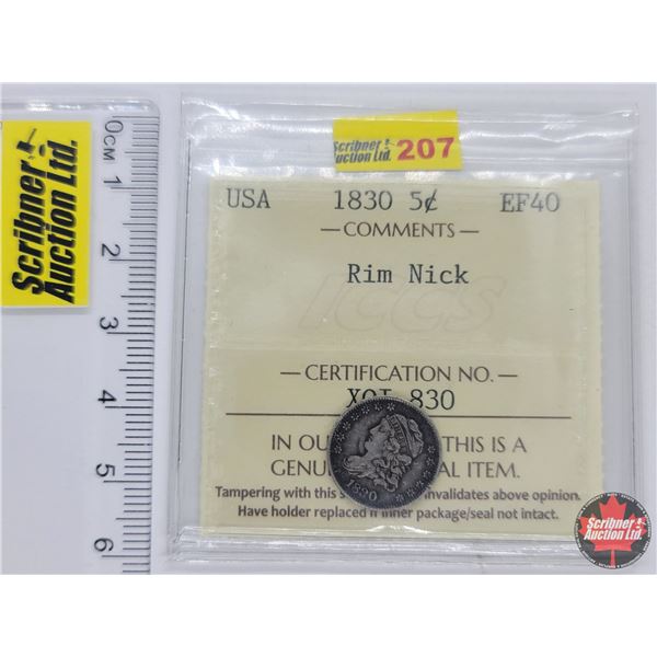 USA Five Cent 1830 (ICCS Cert : EF40) (Rim Nick)