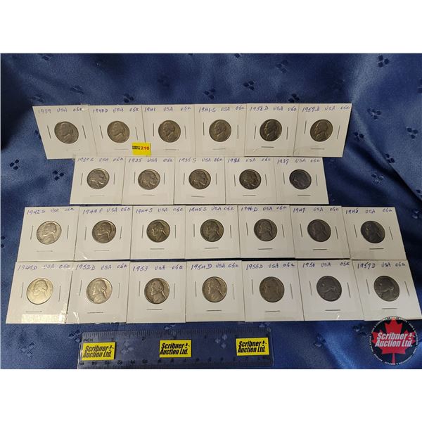 USA Five Cent (25): 1939; 1940D; 1941; 1941S; 1958D; 1959D; 1930S; 1935; 1935S; 1936; 1937; 1942S; 1