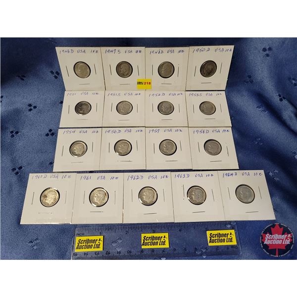 USA Dimes (17): 1946D; 1947S; 1948D; 1950D; 1951; 1951S; 1952D; 1953S; 1954; 1956D; 1957; 1958D; 196