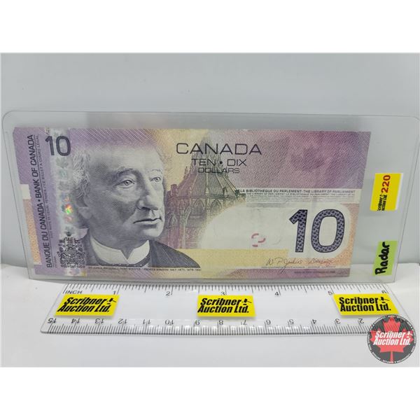 Canada $10 Bill 2005 "RADAR NOTE" (S/N#FEU3837383) (See Pics for Serial Numbers & Signatures)