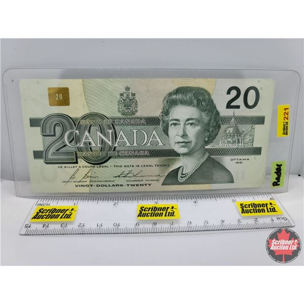 Canada $20 Bill 1991 "RADAR NOTE" (S/N#ESZ0222220) (See Pics for Serial Numbers & Signatures)