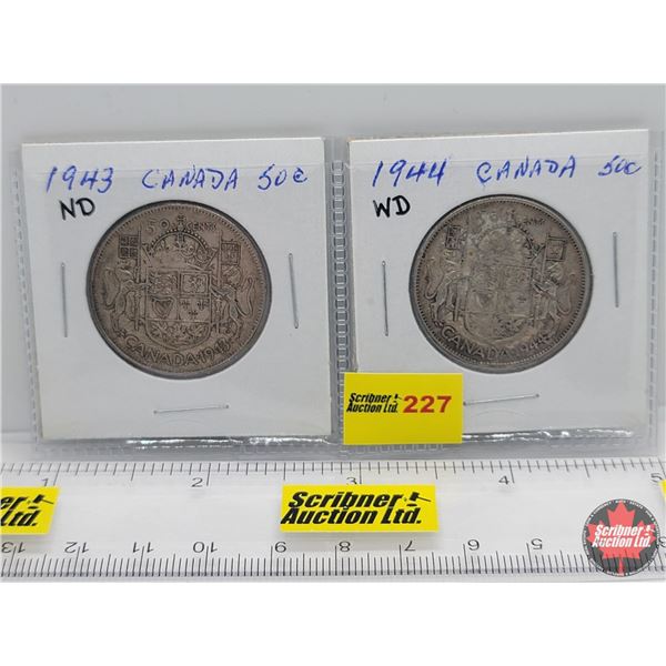 Canada Fifty Cent - Strip of 2: 1943ND; 1944WD