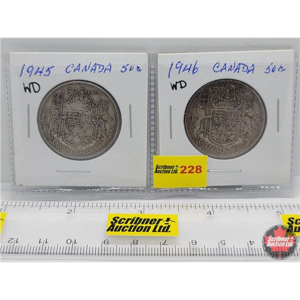 Canada Fifty Cent - Strip of 2: 1945WD; 1946WD