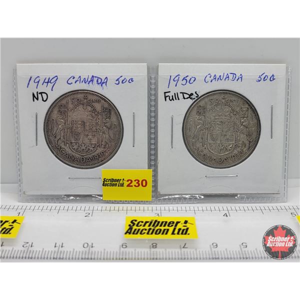 Canada Fifty Cent - Strip of 2: 1949ND; 1950 Full Des