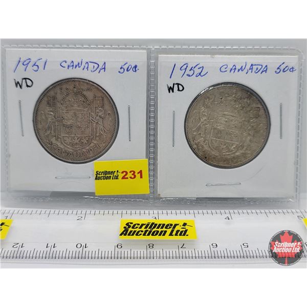 Canada Fifty Cent - Strip of 2: 1951WD; 1952WD