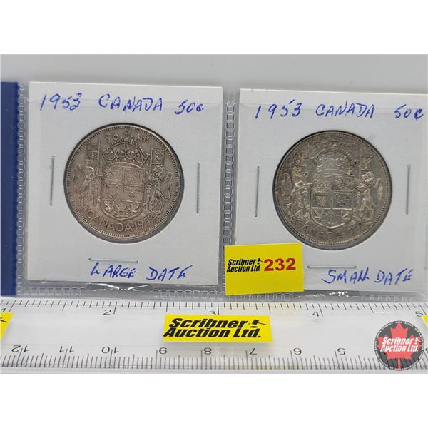 Canada Fifty Cent - Strip of 2: 1953 LD; 1953 SD