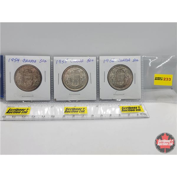 Canada Fifty Cent - Strip of 3: 1954; 1955; 1956