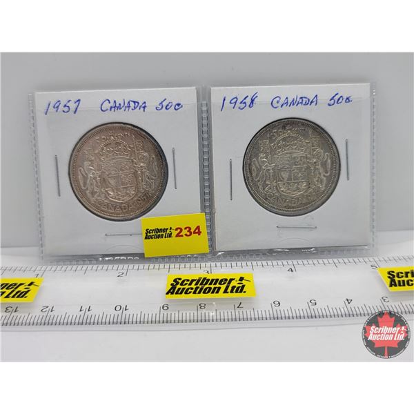 Canada Fifty Cent - Strip of 2: 1957; 1958