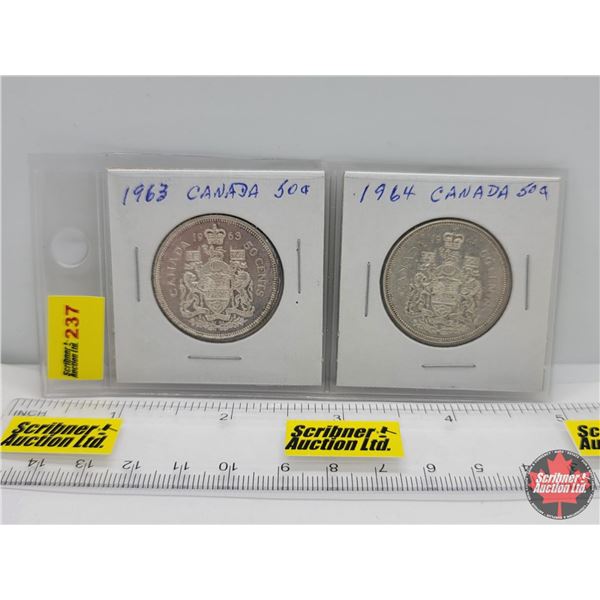 Canada Fifty Cent - Strip of 2: 1963; 1964