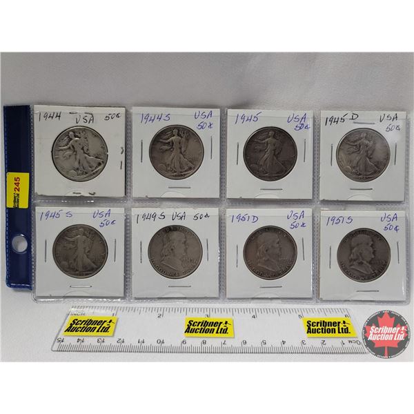 USA Half Dollar (8): 1944; 1944S; 1945; 1945D; 1945S; 1949S; 1951D; 1951S
