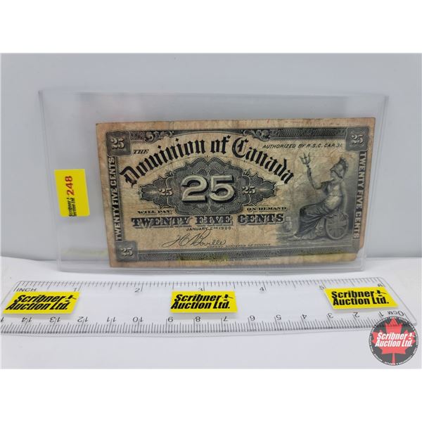 Dominion of Canada 1900 Twenty Five Cent "Shinplaster" (See Pics for Serial Numbers & Signatures)