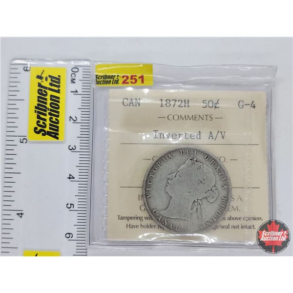 Canada Fifty Cent 1872H Inverted A/V (ICCS Cert : G-4)