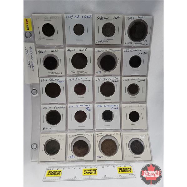 Old Foreign Coins - Sheet of 20 (1792 - 1957) (See Pics for Dates / Types)