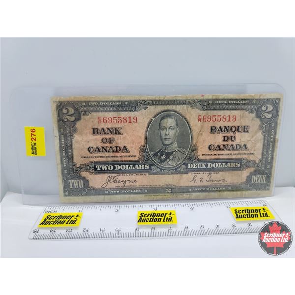 Canada $2 Bill 1937 (S/N#ER6955819) Coyne/Towers (See Pics for Serial Numbers & Signatures)