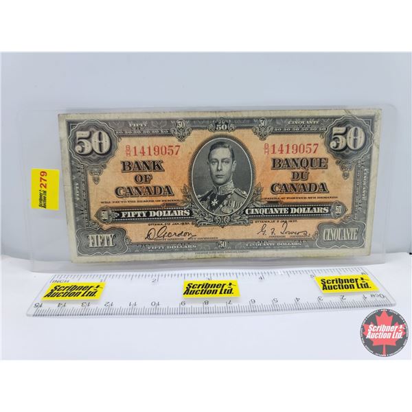 Canada $50 Bill 1937 (S/N#BH1419057) Gordon/Towers (See Pics for Serial Numbers & Signatures)