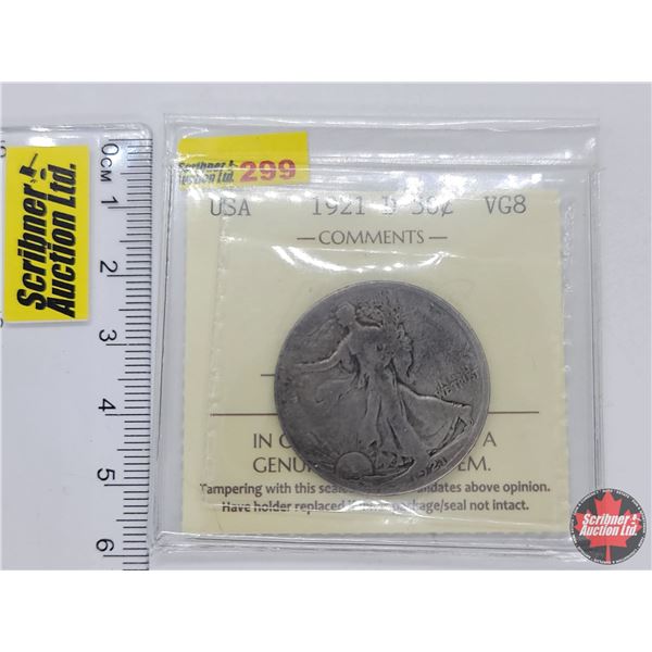 USA Fifty Cent 1921D (ICCS Cert : VG8)