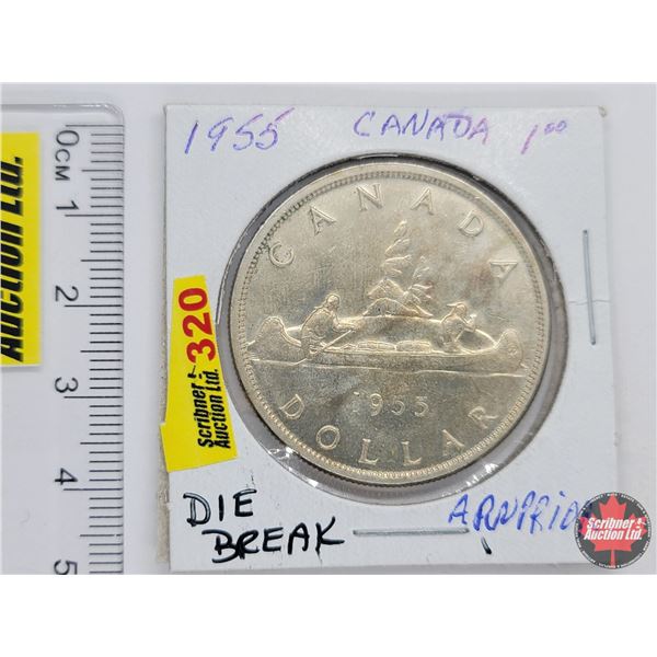 Canada Silver Dollar 1955ARN w/DB (Arnprior with Die Break)