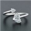 Image 3 : Modern 14K White Gold .84 ctw GIA Heart & Round Cut Diamond Moi et Toi Bypass Ri