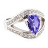2.35 ctw Pear Mixed Tanzanite And Round Brilliant Cut Diamond Ring - 18KT White